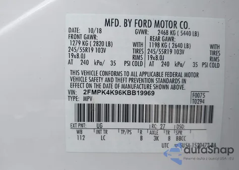 2019 Ford Edge Titanium z USA, uszkodzony, nr VIN 2FMPK4K96KBB19969